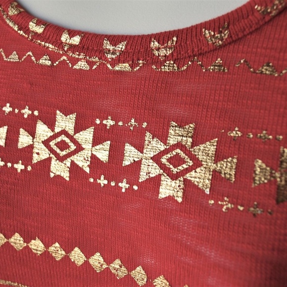 Long Sleeve Red & Gold Christmas Top Size L - Picture 5 of 8